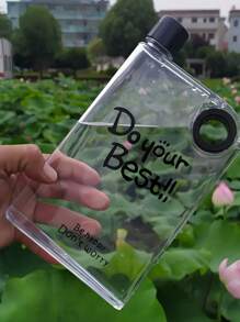 1pc Flat Water Bottle,380ml Portable Plastic Transparent Water Bottle A5 Plastic Memo Paper Travel Flask For School Activity Outdoor Gym Cycling Hiking