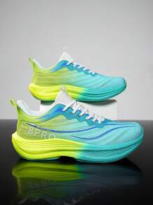Zapatillas de deporte profesionales de fibra de carbono con gradiente de color a la moda para adolescentes, zapatos deportivos casuales transpirables con cordones, zapatos para correr antideslizantes para estudiantes