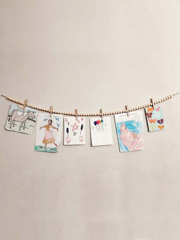 1pc Wooden Bead Photo Display Stand - Hanging Ornaments For Room Decor, Kindergarten, Art Display With Wooden Clip And Hanging Ornament Features - Perfect For DIY Home Decoration And Gift Idea