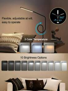 1pc LED Desk Lamp With Clip, Eye-Caring Clamp Light, 3 Brightness Modes, Long & Flexible Gooseneck Arm, Metal Material, Rotatable Lamp Arm, Suitable For Architect Workbench, Bedside, Dorm, Home Office & Living Room Reading - one-size - View 3