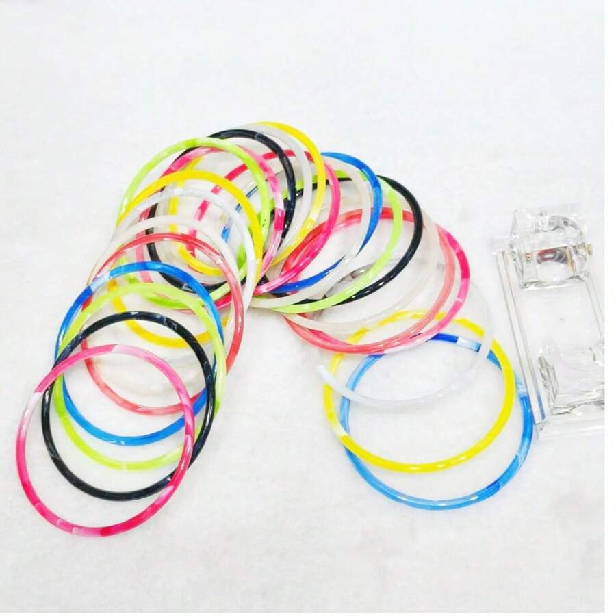 6pcs Random Color Plastic Bangle, 0.5cm Thin Dual-Colored Marble Pattern Acrylic Bracelet