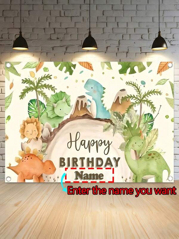 1 Pc Customizable Name Personalized Birthday Party Background Fabric, Dinosaur Cartoon Theme Banner, Suitable For Delicate Personalized Wall Decoration, Home Decoration, Customizable DIY Pattern Party Hanging Wall, No Electricity Required Three Sizes,Multi-Functional,Ornamental,Letter,Stylish,Modern,Colorful,Cute,Adorable,Casual,Custom,Personalised,Unique,Customized,Ideal Gifts For Him,Ideal Gifts For Her