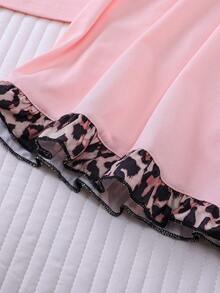 2 件女式纯色豹纹拼色短袖短裤睡衣套装，口袋领蝴蝶裤上衣前扣休闲家居服套装，四季皆宜 - 粉色 - 查看 9