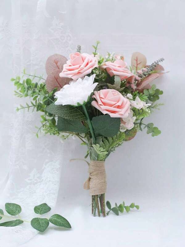 25 piezas de Rosas artificiales en caja/bolsa, decoración para el hogar a la moda, flores falsas, arreglo floral en jarrón, decoración artística, adecuado para paredes florales DIY, sala de estar, dormitorio, decoración de boda y fiesta, color rosa