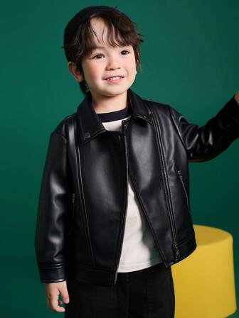  ASK JUNIOR Boys Black Faux Leather Jacket, Cool Thick Outerwear
