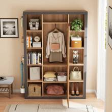 Appendiabiti con specchio, armadio multifunzionale con libreria e vetrina, porta abiti con vaschetta raccogligocce, ganci e grucce – 180x40x200 cm – Pratica soluzione di contenimento dal design elegante per l'ingresso, la camera da letto o la zona spogliatoio – Look intramontabile bianco o rovere naturale