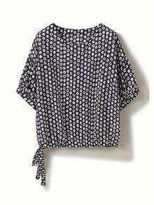 Luźny krój, damska koszulka z okrągłym dekoltem i ściągaczem w pasie, z nadrukiem kwiatowym - luźny krój, poliester, kwiatowy wzór, idealna na wiosnę i lato, do noszenia na zewnątrz|Koszula|Koszula z nadrukiem, koszula damska