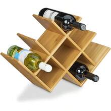 Wooden Wine Bottle Rack | Minimalist Square Design - Coffee Brown - View 2