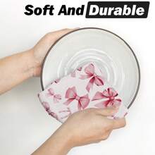 2 piezas Paños de cocina decorativos de estilo universitario en color rosa con moño de cereza, paños absorbentes decorativos para platos, manos, cocina, baño o dormitorio, regalos adecuados para mujeres y niñas