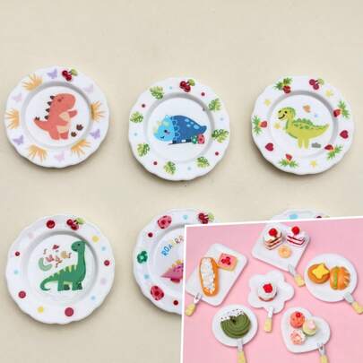 5pcs/Set Mixed Fake Food Decoration Slicing Plates, Scrapbooking, Dollhouse, DIY Crafting Resin Embellishments