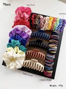 79pcs/Set Hair Accessories Including Hair Ties, Shrimp Hair Clips, And Large Plastic Teeth Hair Claws, Suitable For Various Hair Types And Styles, New 2024 Design