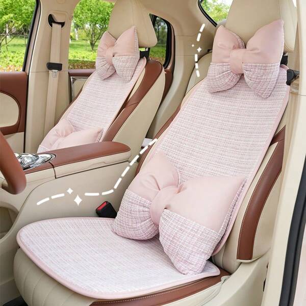 1PC Four Seasons Car Cushion Seat Set, Pink Cute Girly Plush Comfortable Soft Car Seat Cushion, Checkered Comfortable Car Seat Cushion