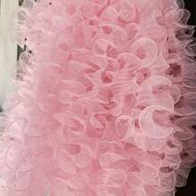 1roll/2yards 4.33inch Dense Pleated Beaded Tulle Lace Ribbon, Floral Bouquet Ribbon, Shiny Pearl Wave Ribbon