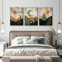 1/3Pcs Framed/Unframed The Sun, The Moon, The Mountains Decorative Paintings, Wall Art Hangings Canvas Posters, Picture Cores, Wall Painting Made Of Pine Wood (Optional Frame)