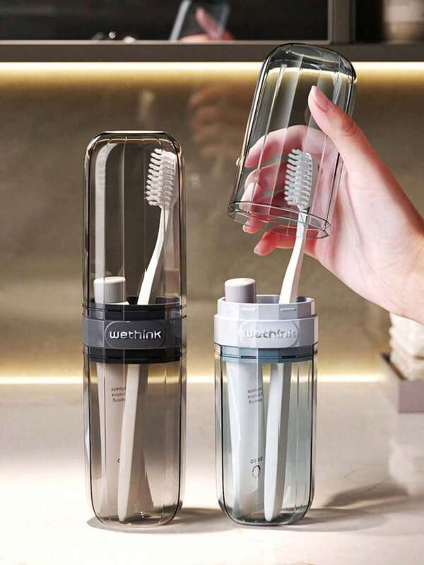 1pc Travel Wash Cup Escova de Dentes Portátil Copo de Dentes Conjunto de Dentes Caixa de Armazenamento Suprimentos de Viagem Copo de Enxaguatório Bucal Kit de Escova de Dentes Artefato com Copo de Enxaguatório Bucal de Tamanho de Viagem e Caixa de Armazenamento Transparente Necessidade de Viagem