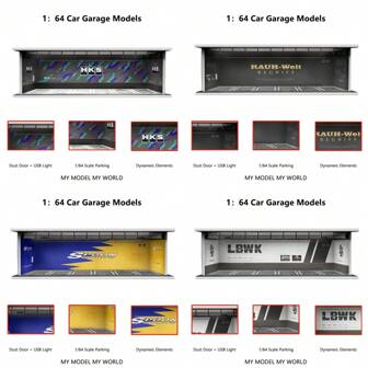 GSF 1:64 Schaal Diorama Autogarage Model Assemble LED-verlichting Stadsauto Parkeerplaats Achtergrond Display Scene Miniaturen Model