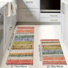 1 pieza Alfombra suave de cocina, Felpudo lavable antideslizante, Alfombra camino, Felpudo, Juego de alfombrillas de baño, sala de estar, lavandería, Alfombra de área, Decorativa apta para cocina, sala de estar, entrada, balcón, decoración del hogar, anti-suciedad, cafetería, bar, fiesta, regalo festivo, Alfombra de piso de dormitorio, Alfombra de baño, Decoración de habitación, Decoración de cocina, Diseño de reno en marco azul y blanco a rayas de fondo colorido