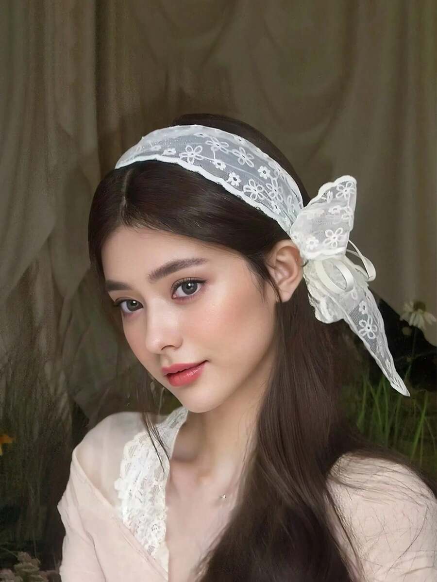 1 件女士黑色蕾丝刺绣头带,甜美可爱波西米亚风格,时尚发饰,发带,发箍,发饰,头饰 - 花朵黑 - 查看 1