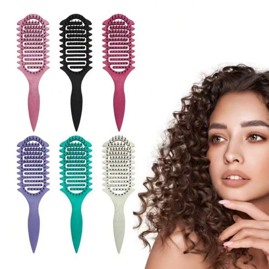1pc Multi-Functional Curling Hair Brush - Suitable For All Hair Types, Nylon Bristles, ABS Handle - Available In Pink, Green, Purple - Multicolor - View 1