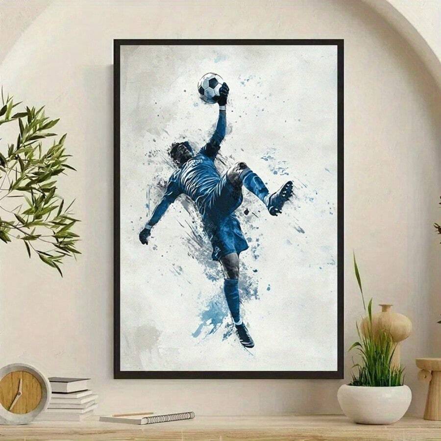1 PAC Wall Arts ,Posters ,Football ,Modern Abstract Football Canvas Art Print - Bright Blue Football Player Wall Decoration, Suitable For Living Room, Bedroom, Office - High Quality UV Resistant Oil Painting Style Poster, Perfect Gift Creativity, Football Room Decoration
