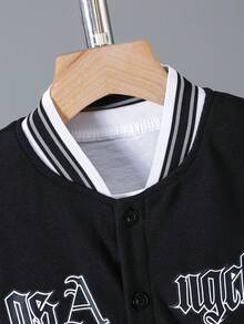 2件套大童休闲时尚洛杉矶图案印花短袖T恤和罗纹短裤套装，春夏