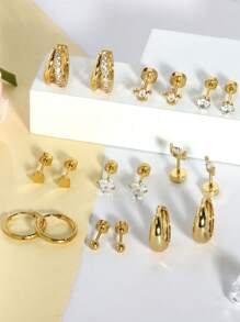 10pcs Small Hypoallergenic Flat Back Stud Earrings For Women Men Golden Plated Stainless Steel Earring Sets Tiny Screw Back Cartilage Earring