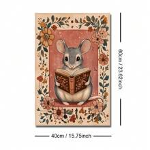 1 pezzo Stampa su tela con cartellone artistico naif di un topolino che legge, senza cornice, per nido d'infanzia, stile cottagecore accogliente, arte da parete minimalista rustica vintage per amanti dei libri, salotto, camera da letto, decorazione moderna per casa, sopra il letto
