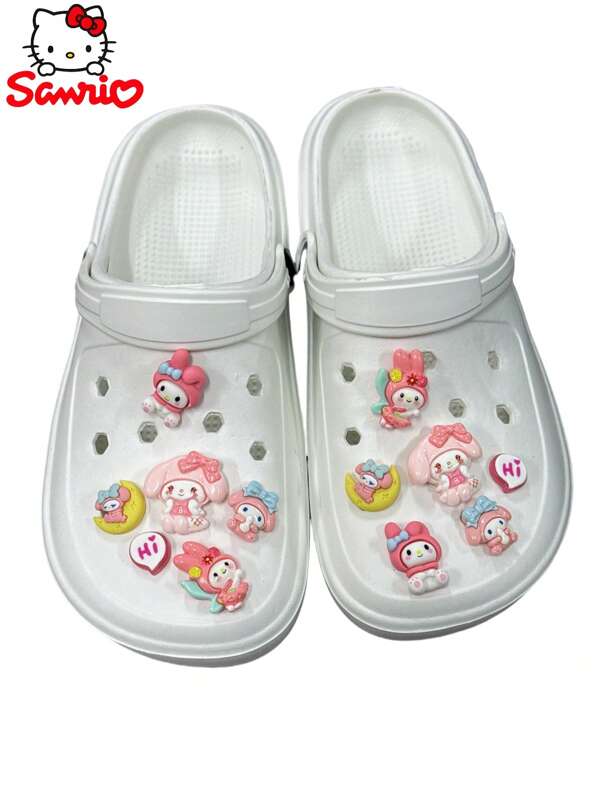 Sanrio 12 Stücke Sanrio Melody Serie perforierte Schuhe, ABS-Material, süße und niedliche Sanrio Melody Schuhdekorationen, DIY Accessoires als Geschenk für Mädchen, Cartoon Garten Schuhzubehör, ganzjährig verfügbar