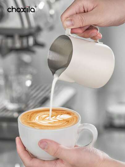 choxila 1pc Milk Frothing Pitcher, Stainless Steel Steaming Pitcher, Milk Frother Steamer Cup Espresso Cup Milk Jug, Cappuccino Barista Tools, Espresso Machine Accessories