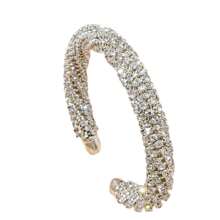 1pc Rhinestone Activated Bracelet, Luxury Sparkling Zirconia Wedding Bridal Bangle For Women