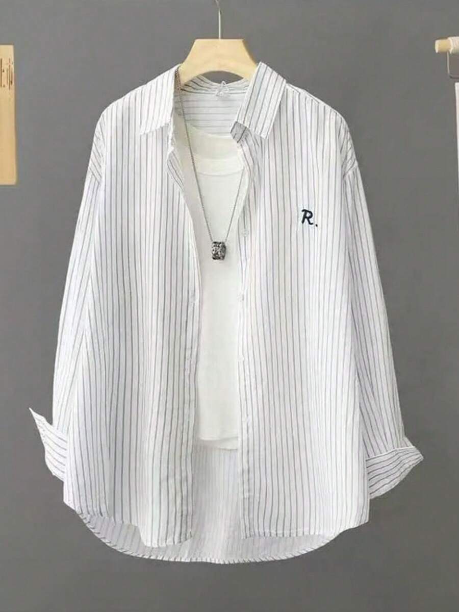 Women's Striped Print Front Button Casual Long Sleeve Shirt