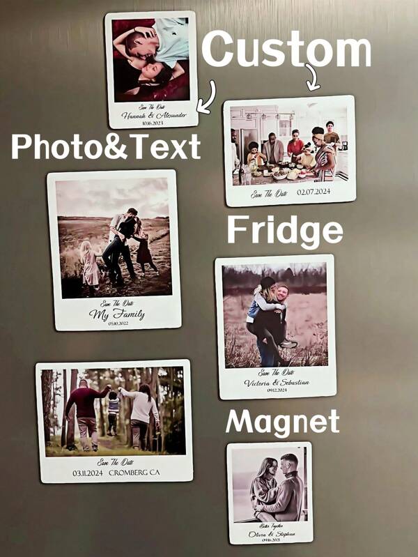 1/5/10 pièces Aimant de réfrigérateur personnalisé, aimant de réfrigérateur personnalisé avec photo et texte, souvenir unique et mémorable, idéal pour les mariages, les fiançailles, les anniversaires, multifonctionnel, durable, ornemental, réutilisable, exquis, élégant, de haute qualité, coloré, moderne, personnalisé, unique, cadeau idéal pour lui, cadeau idéal pour elle, petit ami, papa, petite amie, maman, famille, amis, salle de thé, maison, jardin, bureau, pour les anniversaires, pour la Saint-Valentin, pour la fête des mères, pour les anniversaires, pour la fête des pères, pour la remise des diplômes, pour les mariages, pour le pendaison de crémaillère