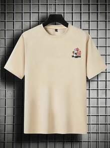 Men's Loose Printed Short Sleeve T-Shirt, Loose Type, Machine Washable, Printed Letter Pattern Design