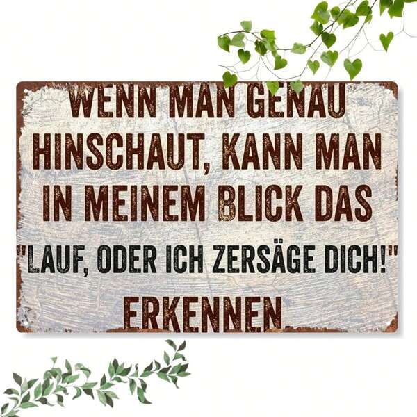1pc 2D Flat - Vintage German Quote Metal Wall Hanging - 30x20cm Rustic Decor, With Humorous Sayings, Distressed Finish, Suitable For Home, Bar Or Man Cave, Weather-Resistant Metal Art, Easy To Hang, Wall Decor, Random Hole Design