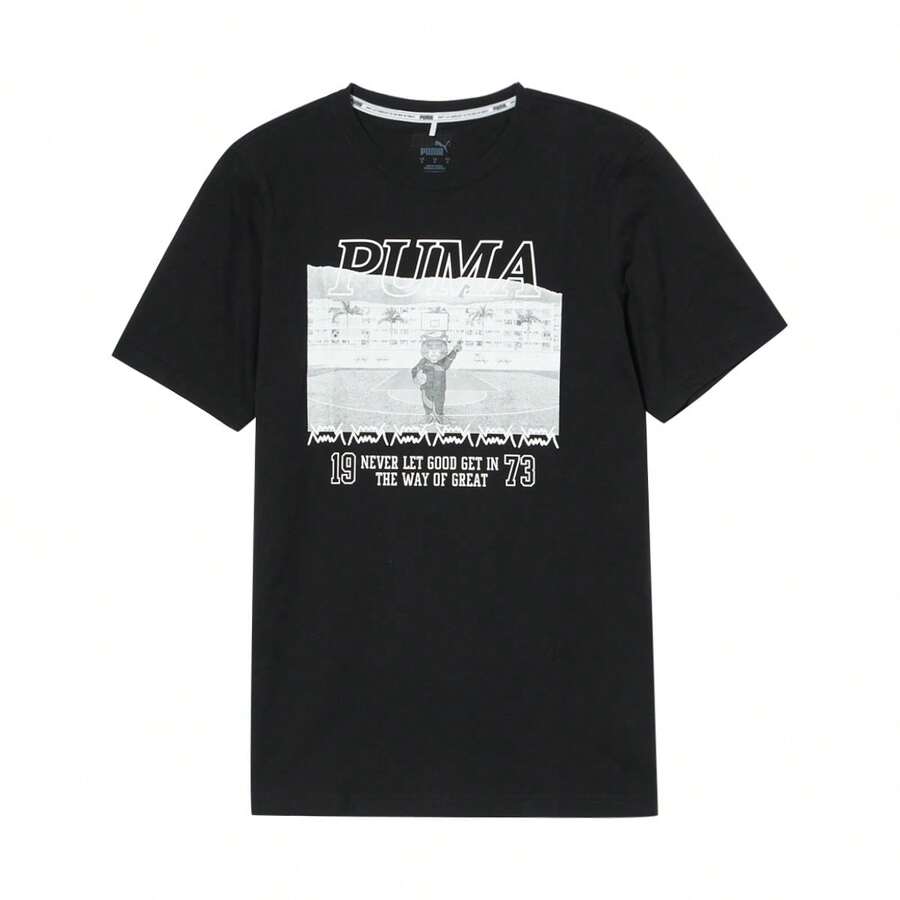Puma 男式短袖印花休闲T恤 53273011 - 黑色 - 查看 1