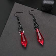 1 Par de Brincos Pendentes Geométricos Estilo Gótico Vermelho Preto Morcego e Prata Palma, Moda e Adequado para Festa de Halloween ou Qualquer Ocasião, Presente para Ela