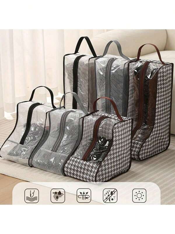 1 pièce Sac de rangement pour chaussures à motif pied-de-poule, sac à main multifonctionnel transparent anti-poussière et résistant à l'humidité pour chaussures et bottes