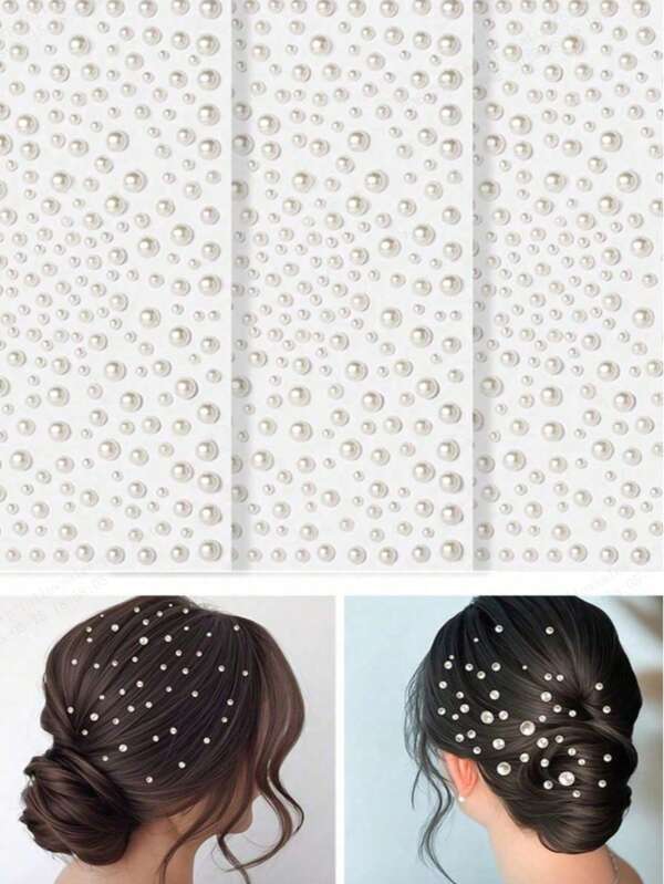 3 pièces/1 pièce Autocollants perles 3D autoadhésifs, décorations de cheveux avec stickers perles, accessoires multifonctionnels en acrylique pour cheveux, décoration d'ongles, maquillage (1 feuille, 325 perles au total)