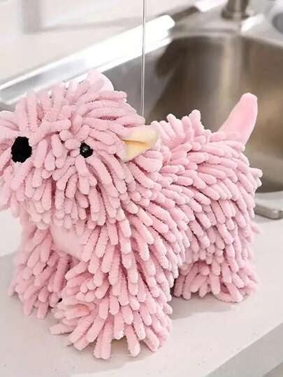 Toalla de mano de forma de perro de dibujos animados linda, 1 pieza, toalla de mano de cocina y baño de chenilla superabsorbente, poliéster 100.00%, estilo moderno, theme animal, toalla de mano de baño | Diseño de juguetes | Tejido superabsorbente