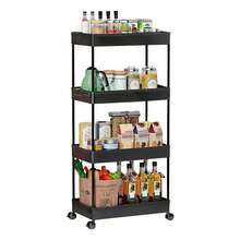 Estante organizador carrito 4 niveles cocina baño tamaño 20*32*100cm durable portátil color negro organizador de espacio práctico multiusos ruedas almacenamiento utensilios productos limpieza fácil de mover - Multicolor - Ver 1