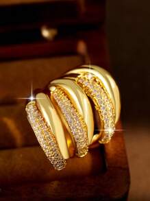 1pc Fantasy Big Intersect Cubic Zirconia Engagement Rings For Women Hollow Geometric CZ Wedding Ring For Daily Decoration Anniversary Party Jewelry Gift