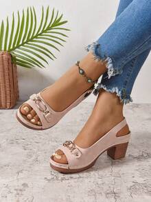 2025 Summer New Chain Thick Heel One-Buckle Sandals Commuting High-End Wide-Fit Fashionable Women High Heel Sandals
