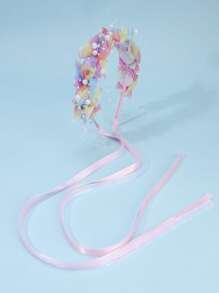 2pcs Purple/ Gradient Flower Heanband,Mesh Pearl Chain Hair Band Hair Accessories For Girls Kids