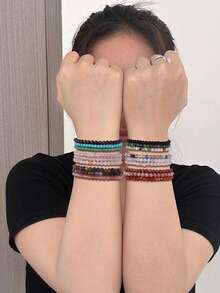 1 件 6 毫米天然石珠手链虎眼石玛瑙石英珠弹力手链男女款瑜伽饰品礼物 - 彩色 - 查看 3