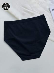4pcs Women High Waist Solid Color Briefs, High Elasticity Breathable Skin-Friendly Everyday Underwear - Multicolor - View 2
