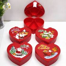 صندوق مجوهرات قلب أحمر بشكل قلب مصنوع من البلاستيك بنقوش عيد الميلاد، مناسب لتخزين وعرض المجوهرات، مناسب لتعبئة مستحضرات التجميل، صندوق هدايا عيد الميلاد.