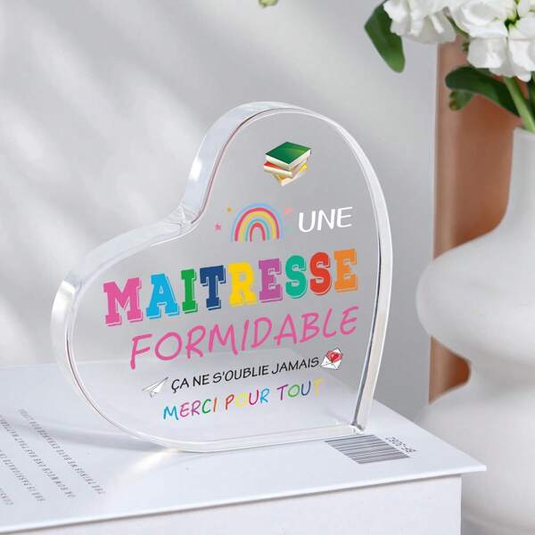 1 pièce Cadeau pour professeur de français, plaque acrylique 2D Cadeau de fin d'année pour professeur, cadeaux pour enseignants Thanksgiving et Noël - Adaptation générale pour la décoration de l'école, la surprise de l'école, la décoration du dortoir et la rentrée des classes