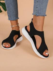 2025 Summer Fashionable Breathable Knit Fabric Student Soft Bottom Casual Mesh Sandals For Women, Lightweight Non-Slip Outdoor Beach Shoes, Multiple Colors Available, Size 36-42