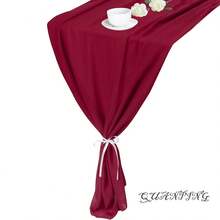 2pcs Burgundy Chiffon Table Runner 27x118 Inches, Transparent Fabric Table Cloth Romantic Wedding, Suitable For Bridal Shower, Party, Banquet, Outdoor, Wedding Table Chair Decor - Multicolor - View 1