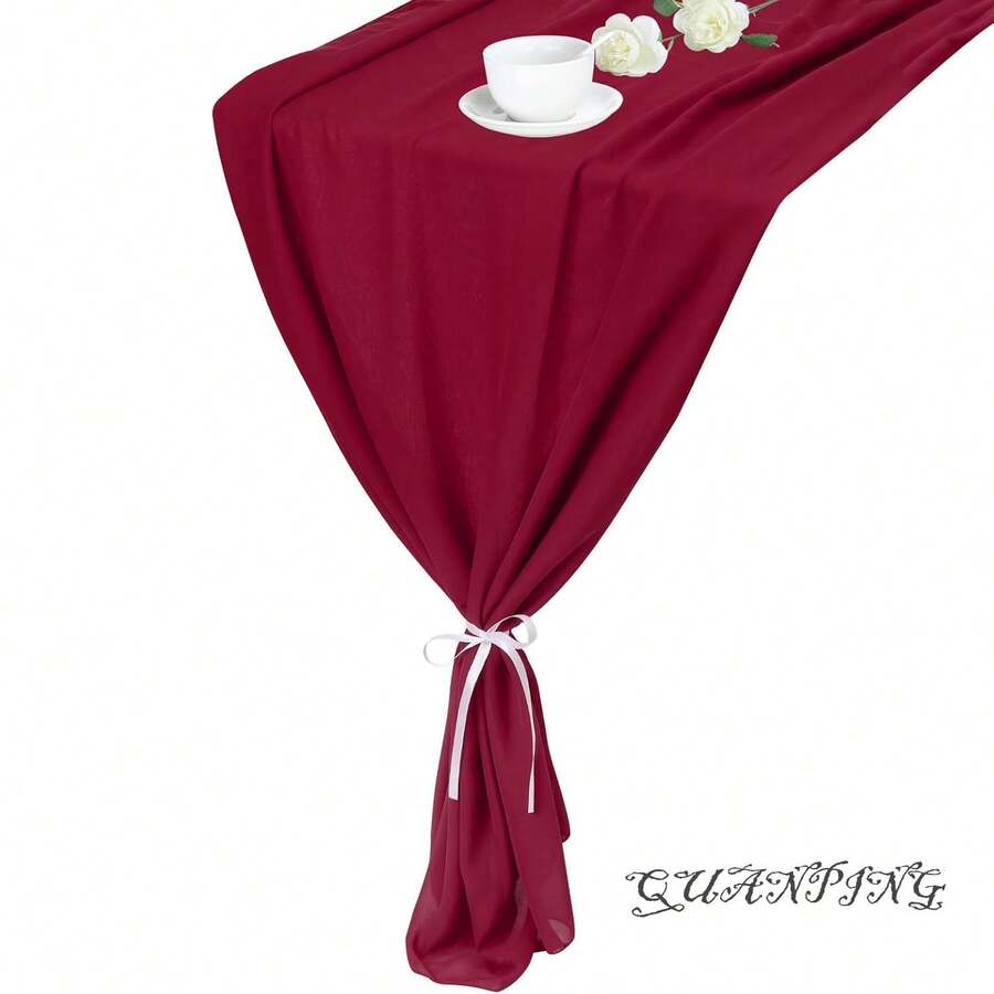 2pcs Burgundy Chiffon Table Runner 27x118 Inches, Transparent Fabric Table Cloth Romantic Wedding, Suitable For Bridal Shower, Party, Banquet, Outdoor, Wedding Table Chair Decor - Multicolor - View 1
